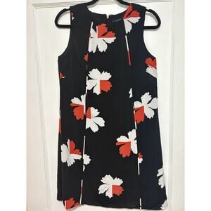 Tommy Hilfiger Black Floral Shift Dress Women 4 Sleeveless Red White Print